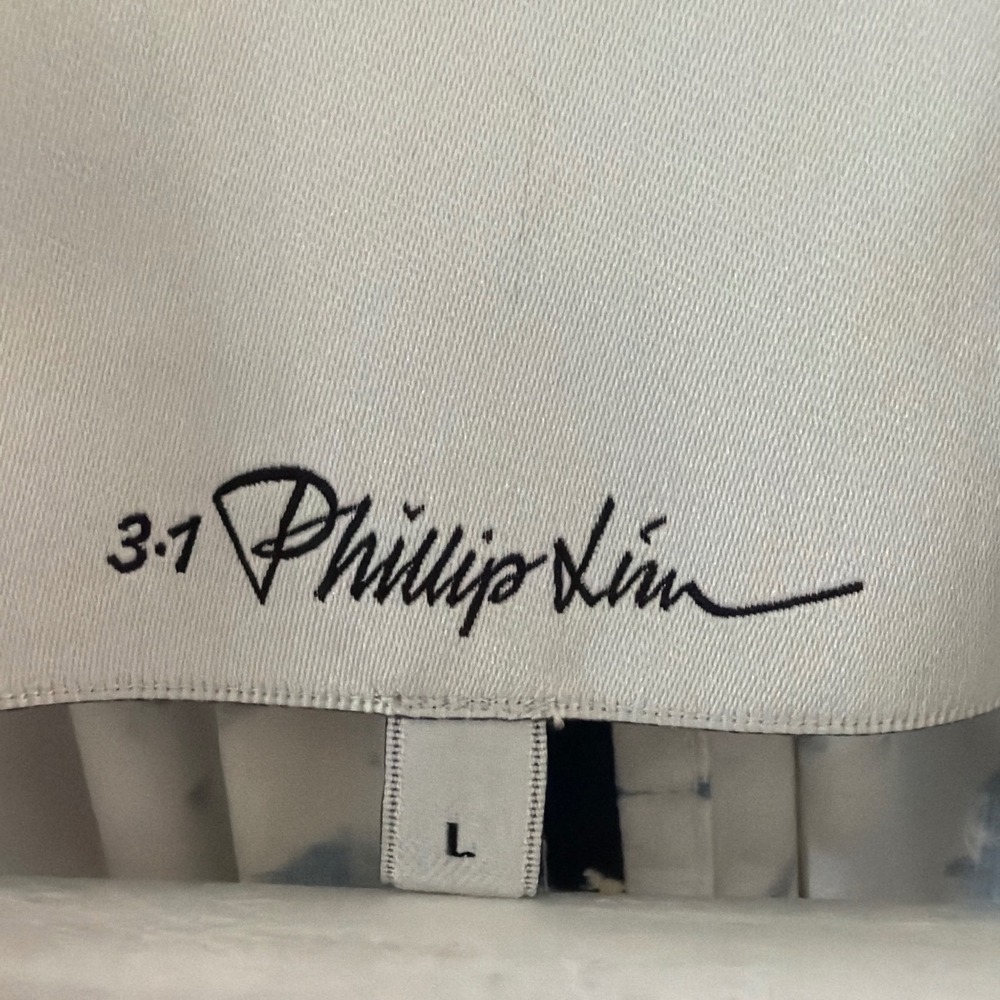 3.1 Phillip Lim Womens Large White Abstract Ink Blot Cotton Lantern‎ Shirt Dress - Picture 7 of 13